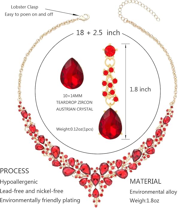 3/4 Pieces Women Jewelry Set Artificial Rhinestone Crystal Bride Statement Choker Necklace Tiara Crown Link Bangle Bracelet Teardrop Dangle Earrings Set