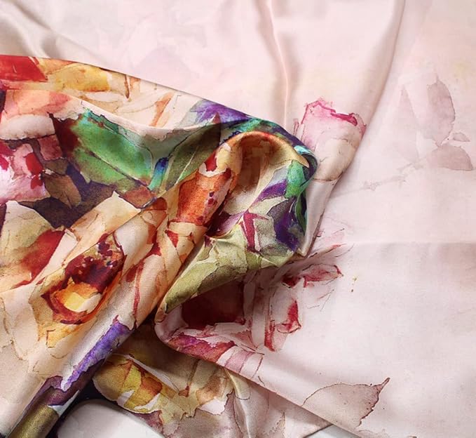 100% Mulberry Silk Scarfs for Women Floral Print Satin Long Scarf for Headscarf Hair Wraps Shawl with Gift Packed