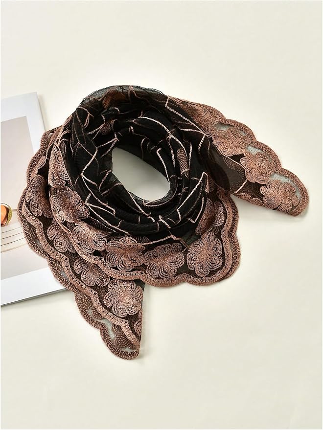 Floerns Women's Flower Embroidery Hair Scarf Headband Sheer Lace Hair Bandana