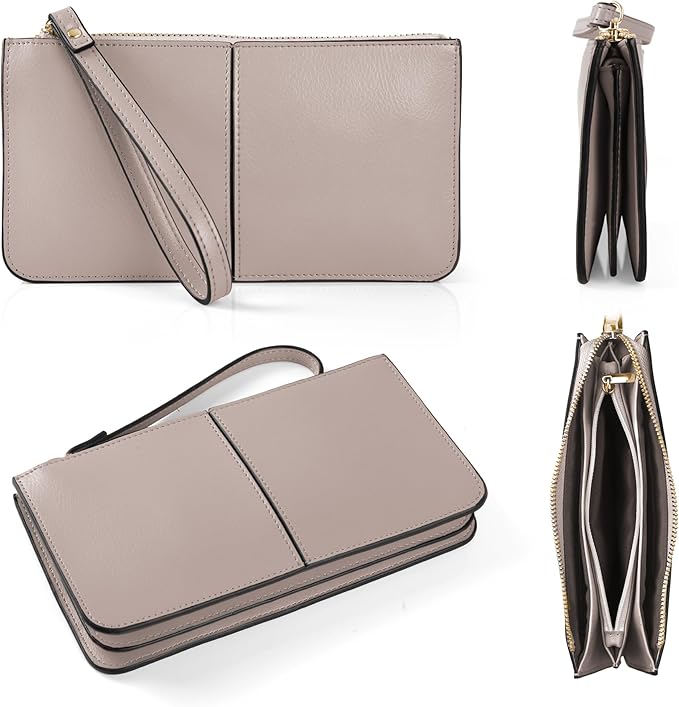 befen Genuine Leather Wristlet Clutch for Women Ultra-Slim Ladies Credit Card Holder Wallet Purses with RFID Protection