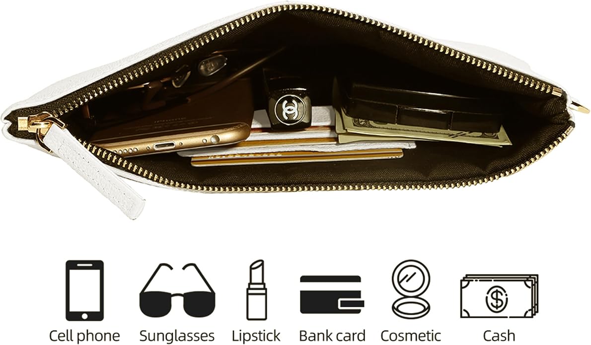 DORIS&JACKY Lambskin Leather Wristlet Clutch Purse for Women Soft Designer Slim Cell Phone Pouch Bag with Detachable Strap