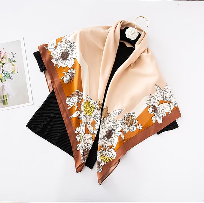 YOUR SMILE Silk Like Scarf Women's Fashion Pattern Large Square Satin Headscarf Headdress