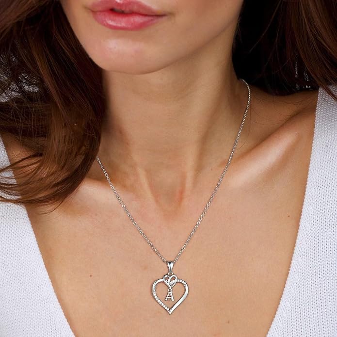 STORUP Gifts for Women Teen Girls - Heart Initial Necklaces for Women Girls, 14K-Gold-Plated Cubic Zirconia Initial A-Z Pendant Dainty Heart Necklaces for Teen Girl Jewelry Birthday Gifts