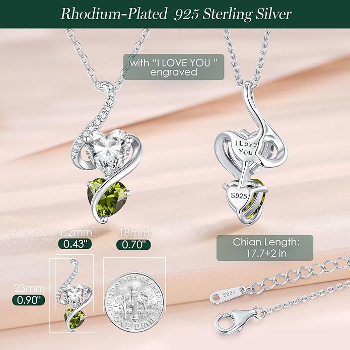 LOUISA SECRET Unique Double Heart Necklace Gifts for Wife Women, 925 Sterling Silver Tiny Birthstone Pendant Jewelry Gift for Her Girlfriend Mom Valentine's Day Anniversary Mother's Day Birthdays & Christmas