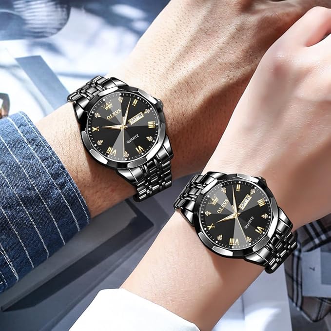 OLEVS Watch for Men Women Large Face Unisex Diamond Luxury Dress Analog Quartz Stainless Steel Waterproof Luminous Date Business Casual Wrist Watch