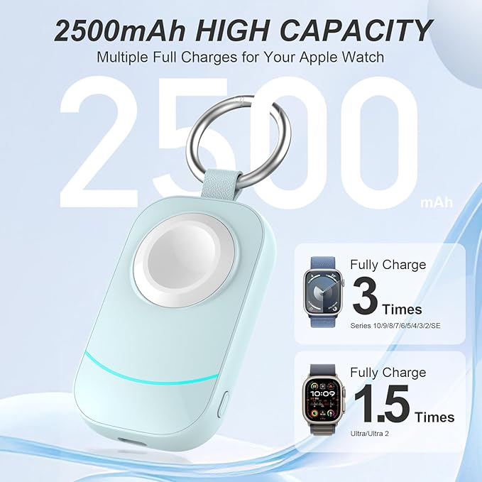 Wireless Portable Charger for Apple Watch SE 3 -zikker 2500mAh Travel Fast Charger for iWatch Series 11/10/9/8/7/6/5/4/3/2/SE 2/UItra/UItra 2/UItra 3 Blue