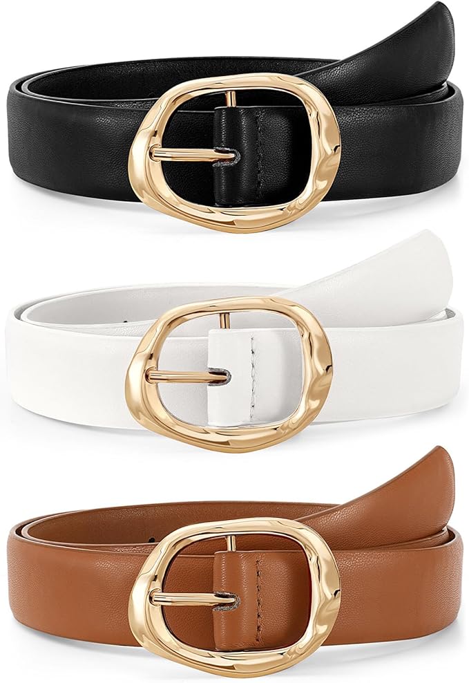 JASGOOD 3 Pack Women Belts for Jeans Pants Ladies Leather Waist Belt Casual Fashion Trend Belt for Women with Gold Buckle