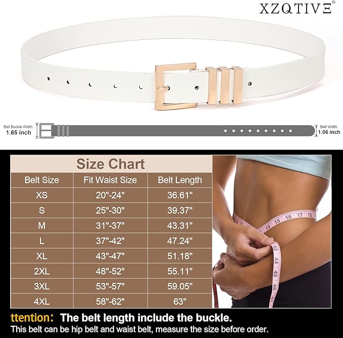 XZQTIVE Plus Size Women's Leather Belts for Jeans Pants Dress Fashion Ladies Waist Belt with Square Gold Buckle