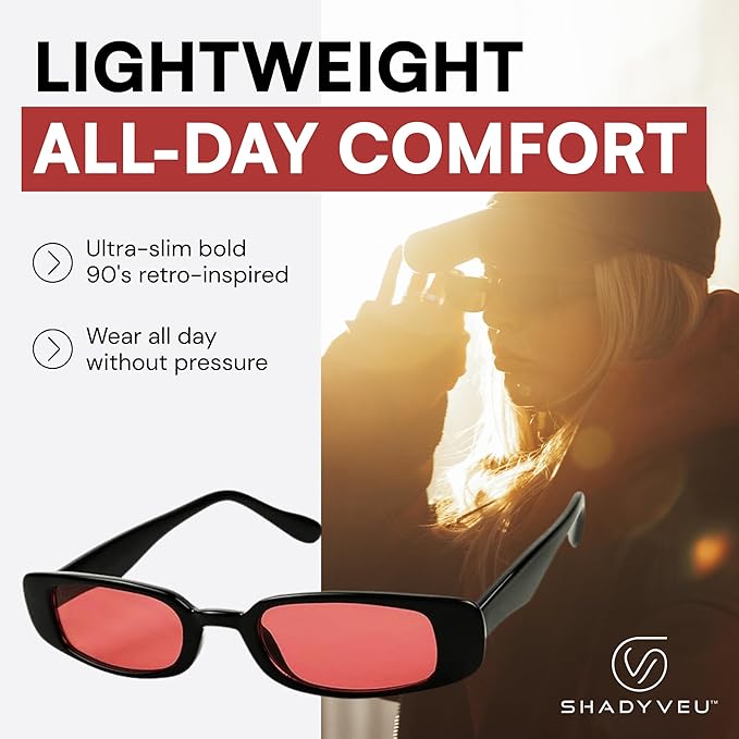 ShadyVEU Slim Classic Rectangular Sunglasses UV Protection 90’s Vintage Small Wide Retro Frame Fashion Shades