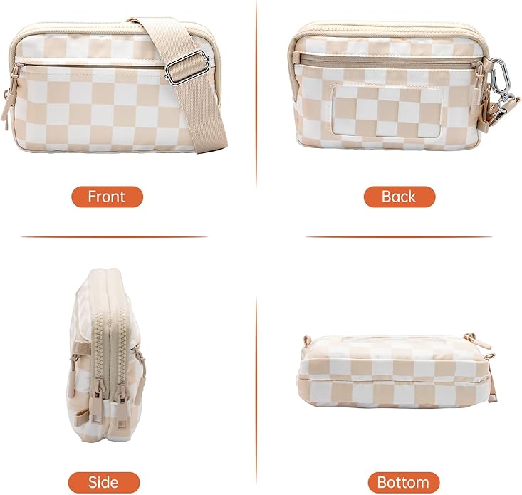 Wristlet Wallets for Women Checkered Nylon Quilted Wallet Travel Crossbody Bags with 4 Zippers Coin Card Phone Holder