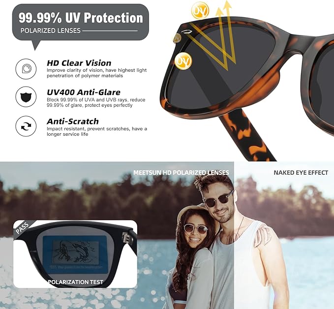 MEETSUN Polarized Sunglasses for Women Men Classic Retro Square Frame Driving Sun Glasses UV Protection