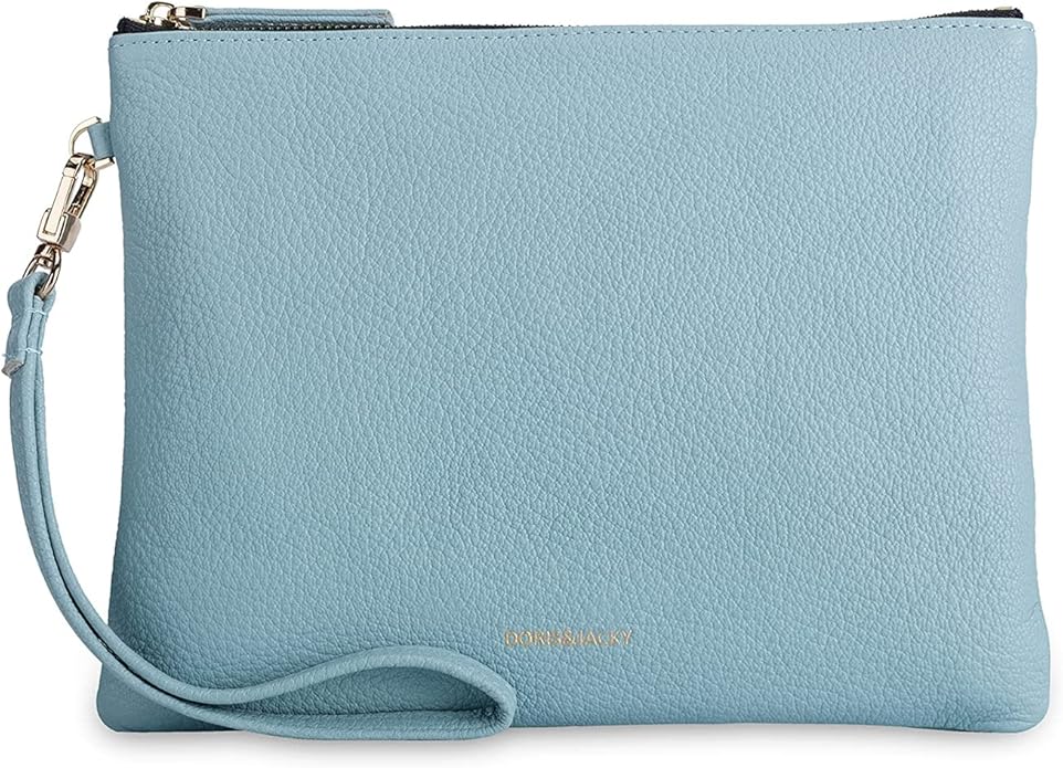 DORIS&JACKY Lambskin Leather Wristlet Clutch Purse for Women Soft Designer Slim Cell Phone Pouch Bag with Detachable Strap