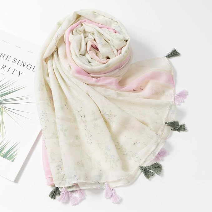 Scarf for Women Lightweight Soft Floral Leopard Printed Scarves Fall Winter Fashion Shawl Wrap with Fringe