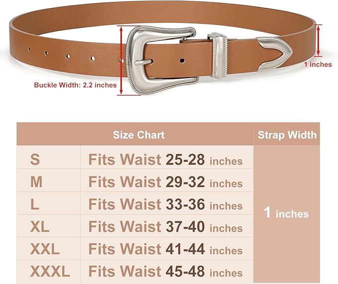 Genuine Leather Belt for Women - Silver Buckle Strap for Jeans & Dresses