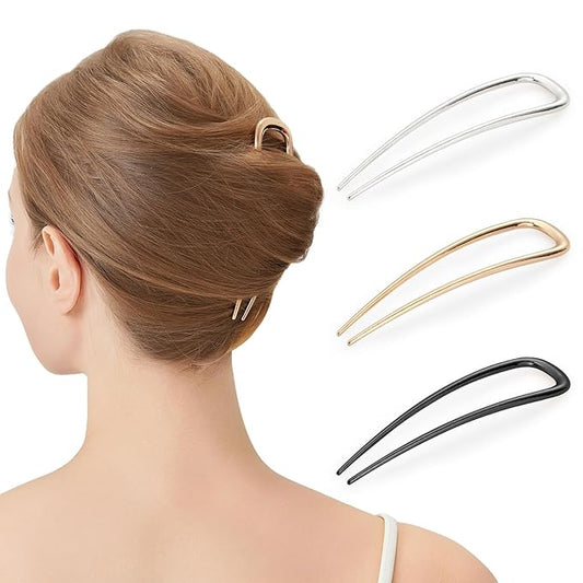 3 Pcs Metal French Hair Pins for Women Girls, U-Shaped French Twis Hair Pins for Buns, Elegant Hairstyle Accessories