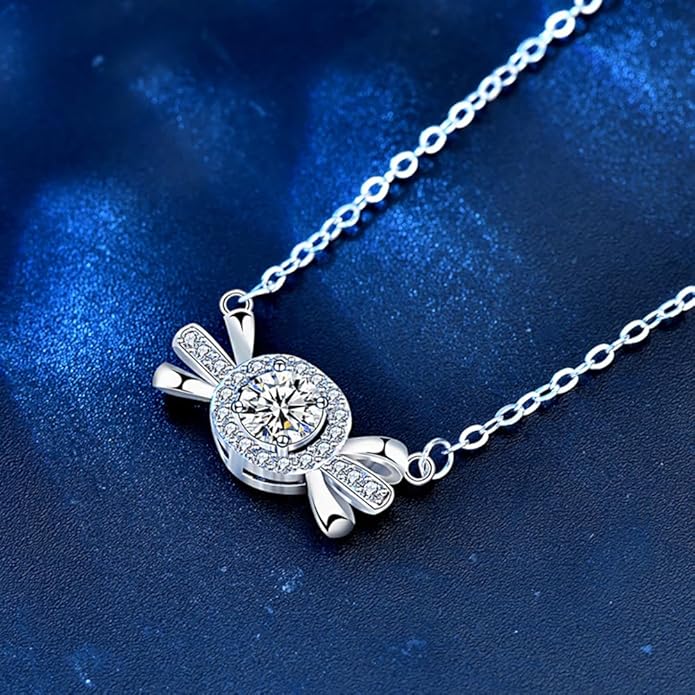 10K/14K/18k Gold Minimalist Candy Shaped Diamond Pendant Necklace, 0.5 Carat D-Color VVS1, Unique and Solitaire Diamond Necklace for Women
