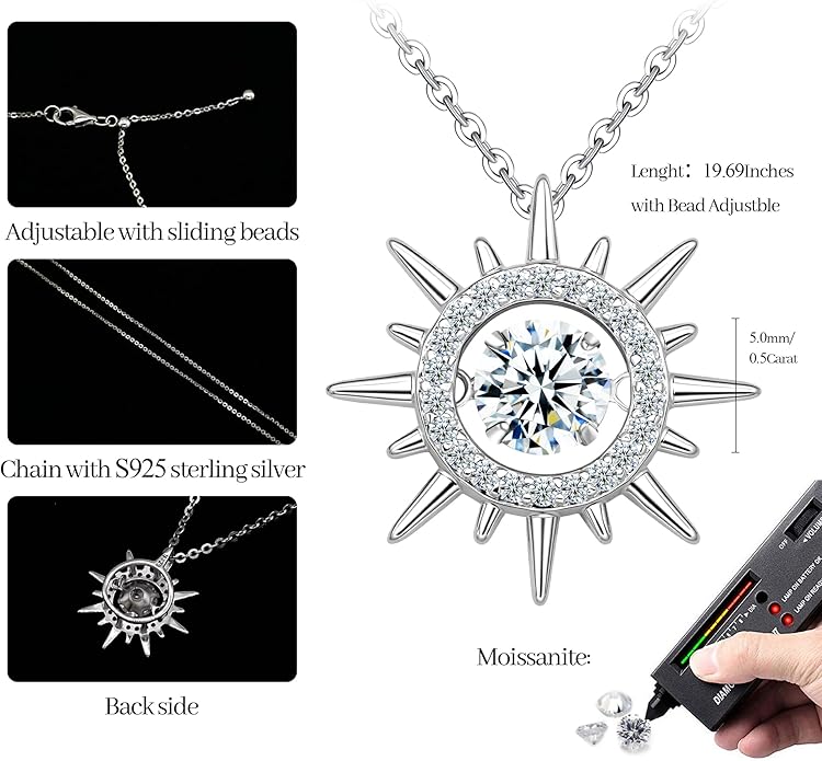 Moissanite 925 Sterling Silver Pendant Necklace 0.5-1 Carat Round Pear Cut, Dainty Elegent D Color Dancing Style with Bead Adjustable Chain Necklace for Women