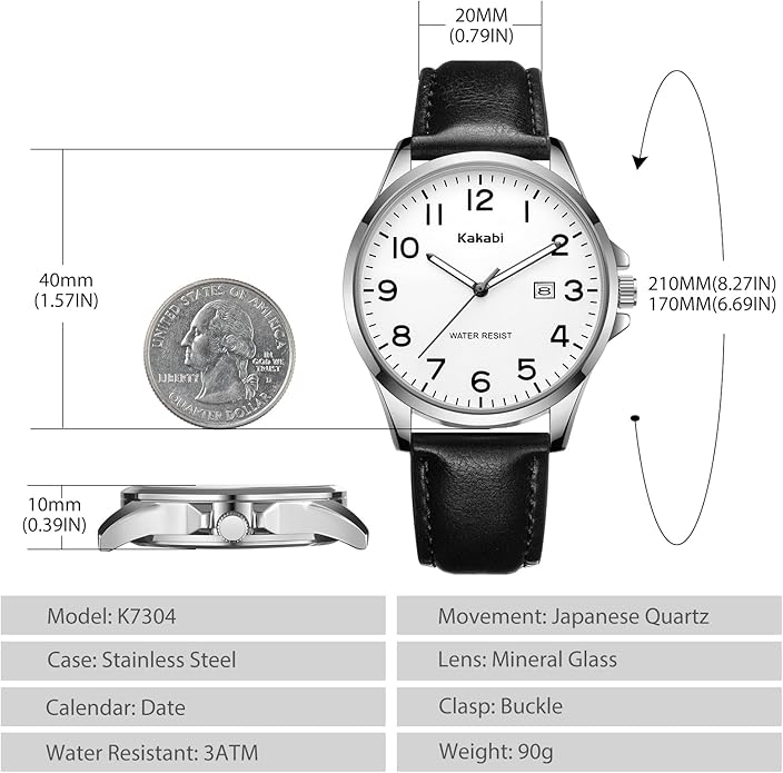 Watch for Men, Fashion Minimalist Wrist Watch Waterproof Quartz Analog Date with Leather Strap