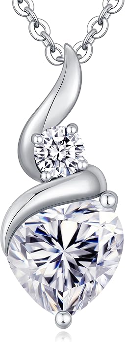ANDSO Moissanite Heart Pendant Necklaces for Women, 925 Sterling Silver Necklace with Birthstone, Ideal Anniversary Present or Birthday Christmas Valentine Jewelry Gifts for Mom Wife Her Girlfriend