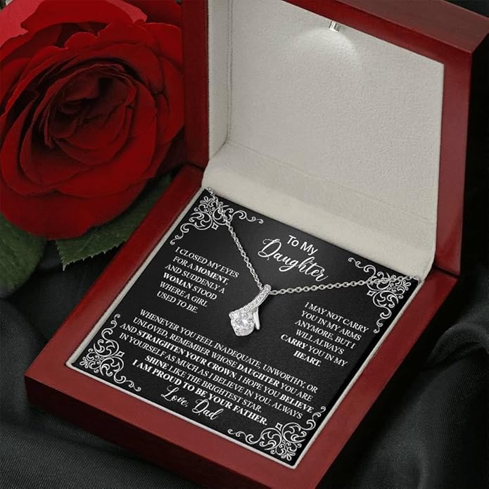 VIRAGIL To My Daughter Gift Necklace From Dad or Mom - Badass Daughter Jewelry With Heartfelt Message & Elegant Box