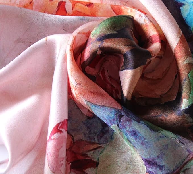 100% Mulberry Silk Scarfs for Women Floral Print Satin Long Scarf for Headscarf Hair Wraps Shawl with Gift Packed