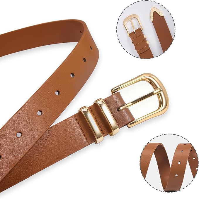 VATAN Women Leather Belt for Jeans Dresses Pants Fashion Ladies Casual Waist Belt with Gold Buckle