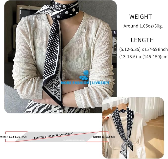 Livrerpi Silk Feeling Head Scarf Fashion Satin Hair Scarf Square Long Scarves for Women Gifts