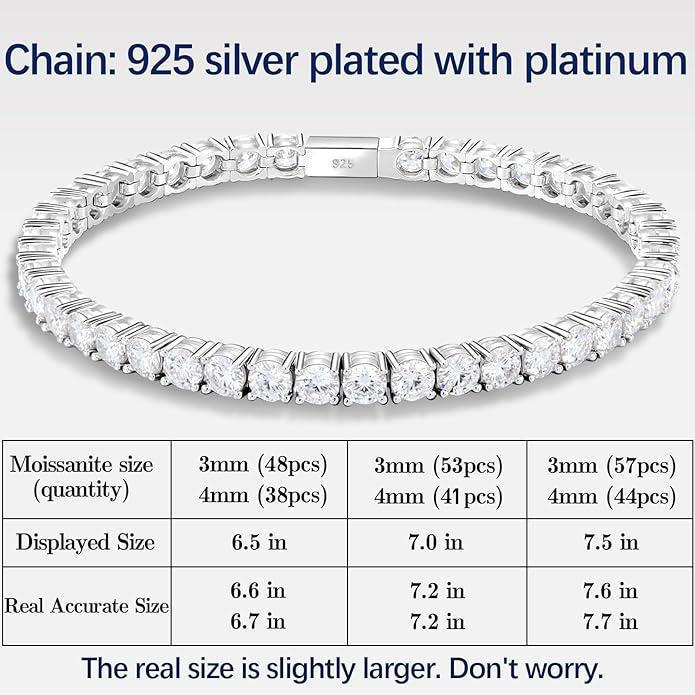 Moissanite Tennis Bracelet For Women S925 Silver Jewelry, Luxury Silver Bracelets,Valentines Day Gifts For Couples Sister Girlfriend Wife Gifts6.5'-7.5'' Length