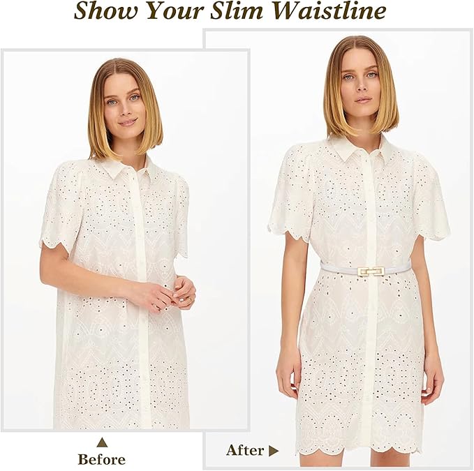 Glamorstar Skinny Belts for Women Thin PU Leather Waist Belt with Gold Buckle for Dresses
