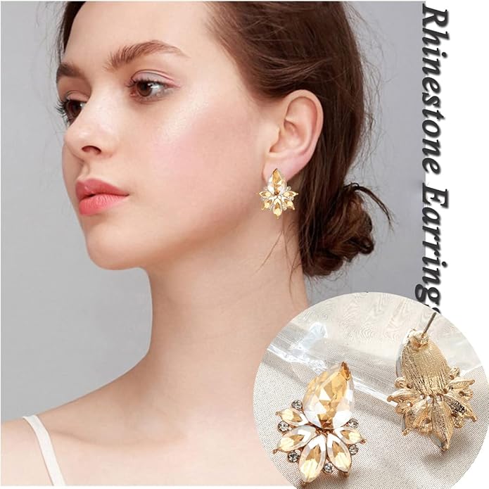 Vintage Rhinestone Earrings Fancy Crystal Cluster Drop Earrings Art Deco Earrings for Women