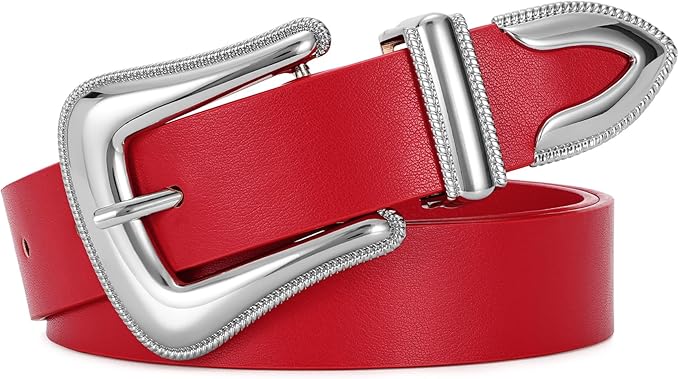 Genuine Leather Belt for Women - Silver Buckle Strap for Jeans & Dresses