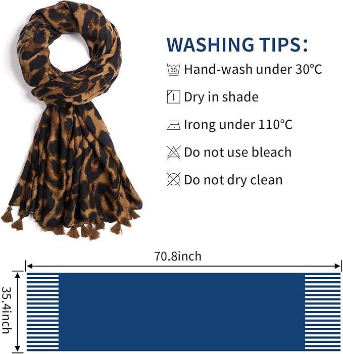 Scarf for Women Lightweight Soft Floral Leopard Printed Scarves Fall Winter Fashion Shawl Wrap with Fringe