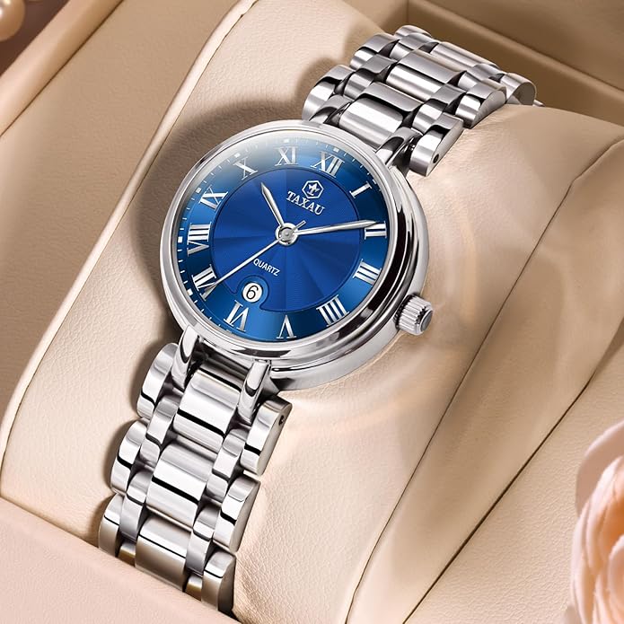 Gold Silver Two Tone Women Stainless Steel Watch Small Wrist ElegantDress Watch for Women Fashion Luxury Waterproof Day Date Analog Quartz Ladies Watches