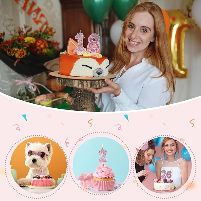 Birthday Number Candles,Pink Crown Birthday Candles for Cake,Glitter Number 4 Candle Cake Topper with Sequins for Girls,Women, Anniversary Celebrations Supplies (Pink 4)