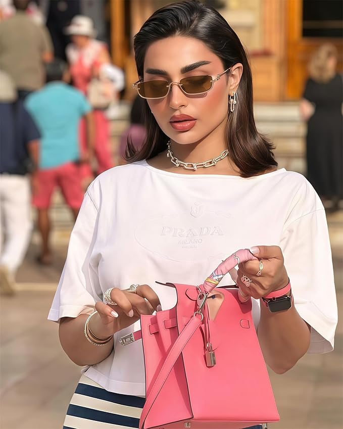 Retro Y2k Sunglasses for Women Men,Trendy Semi-Rimless Sun Glasses Irregular Narrow Gold Sunnies UV400