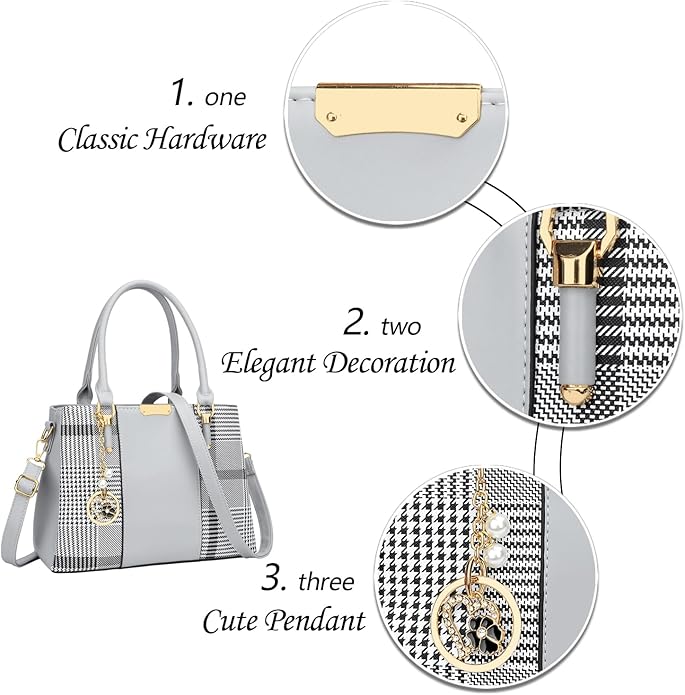 KKXIU 3 Zippered Compartments Purses and Handbags for Women Top Handle Satchel Shoulder Ladies Bags