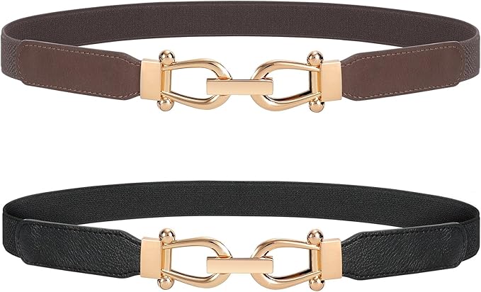 JASGOOD Women Stretchy Waist Belt Retro Elastic Skinny Belt for Ladies with Gold Buckle
