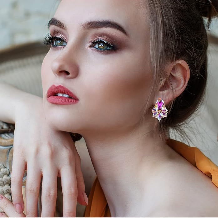 Vintage Rhinestone Earrings Fancy Crystal Cluster Drop Earrings Art Deco Earrings for Women