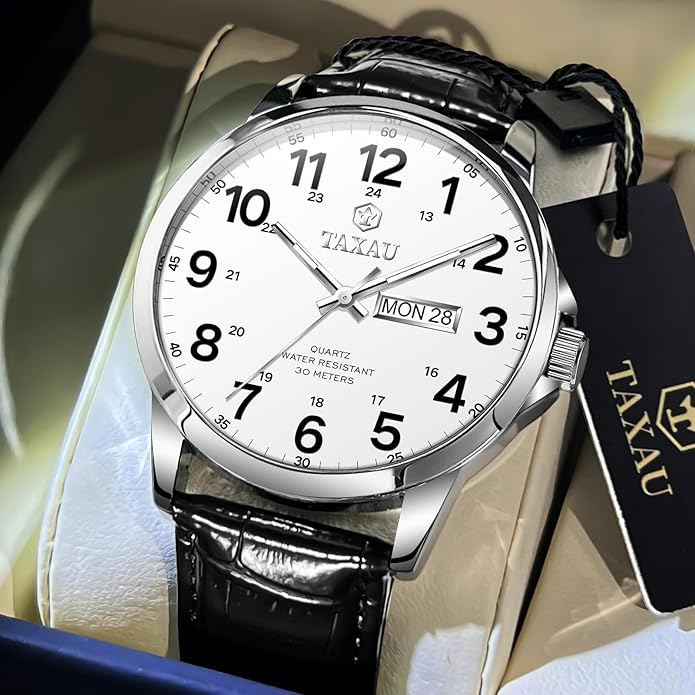 Watches for Men Leather Large Arabic Numerals Mens Watches Waterproof Band with Date Quartz Men's Wrist Watch