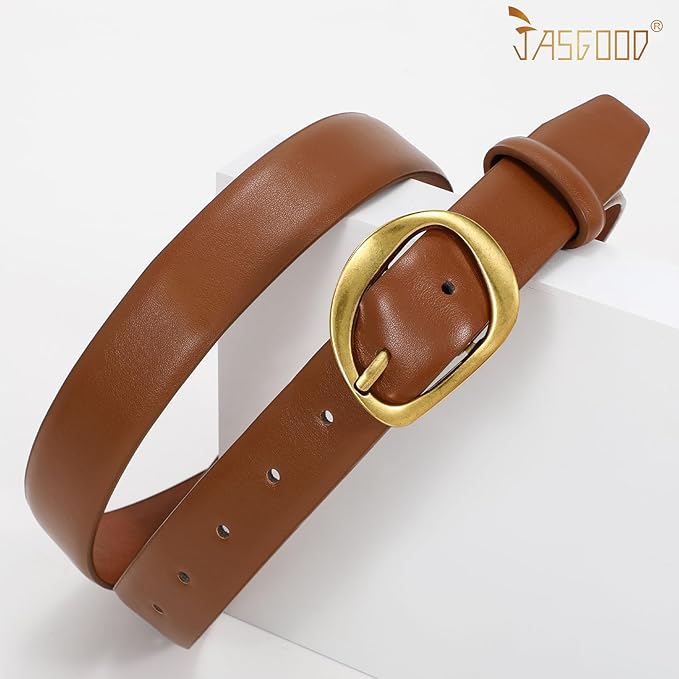 JASGOOD Leather Belts for Women Cute Casual Waist Belt with Gold Buckle Ladies for Jeans Pants Dresses