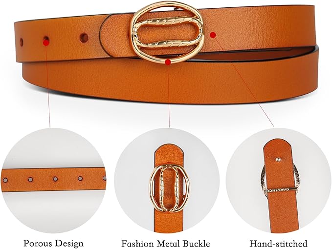 Women's Fashion Classic Metal Buckle Leather Belt with Jeans Dress