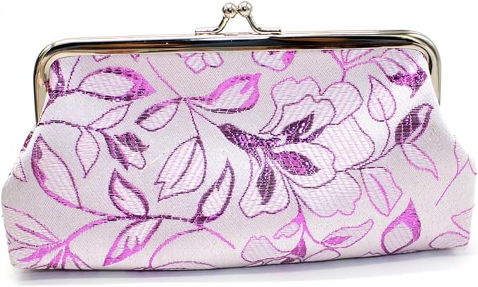 Long Coin Purse Clutch Handbag Change Pouch Wallet with Clasp Closure Compact Design for Women Gift Box (Purple)