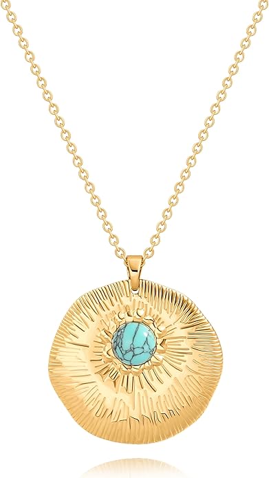 SOFYBJA 18K Gold Plated Circle Pendant Necklace Long Satellite Beaded Chain Jewelry for Women Dainty Hammered Karma Open Circle Charm Geometric Necklace