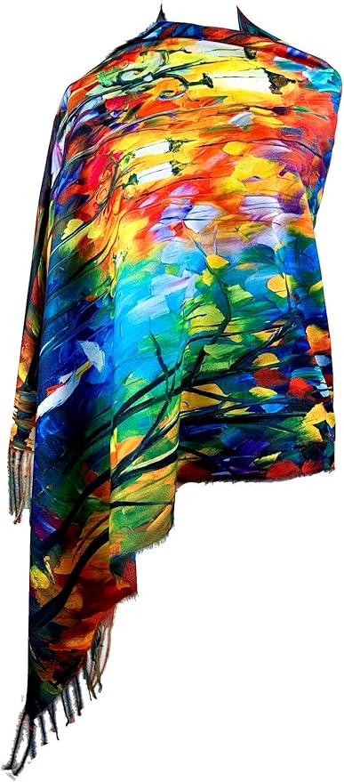 Plum Feathers Super Soft Cashmere Feel Double Sided Reversible Art Shawl Scarf Van Gogh Monet Klimt Inspired