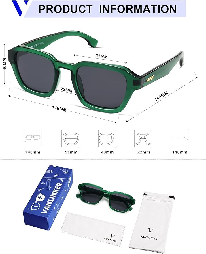 VANLINKER Retro Vintage Polarized Trendy Small Square Sunglasses for Women Men 2025 Fashion Shades VL9858