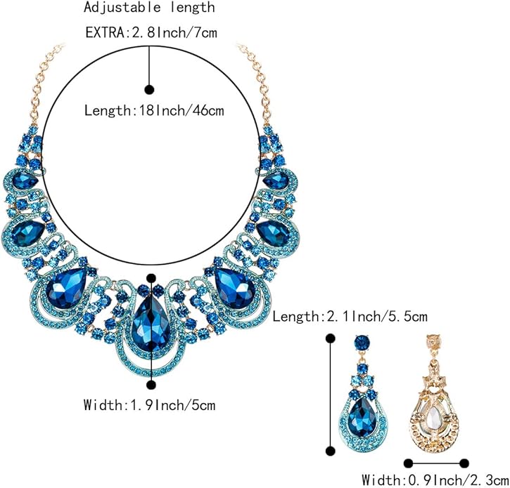 BriLove Women's Costume Fashion Crystal Teardrop Hollow Scroll Statement Necklace Dangle Earrings Set