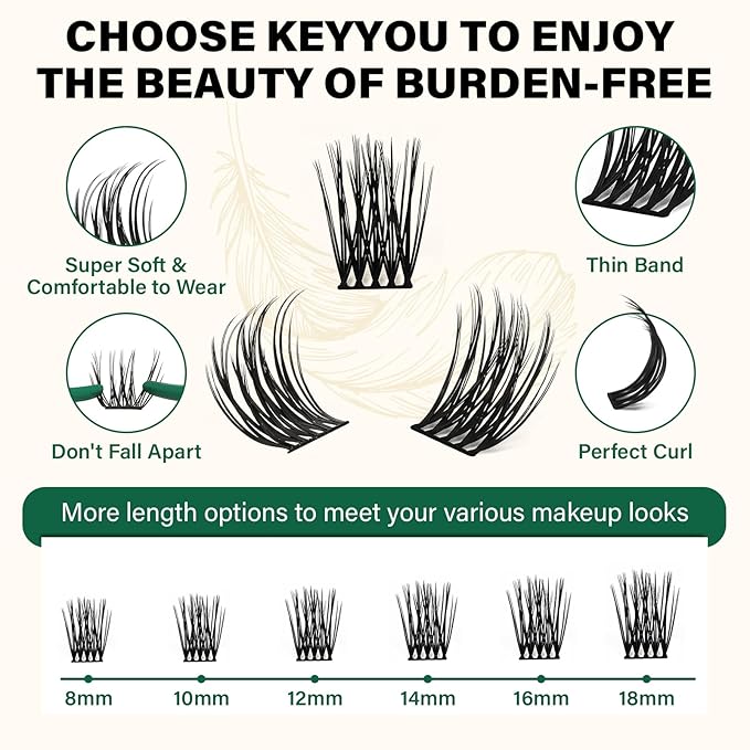 Lash Clusters 144pcs Individual Lashes D Curl 16mm Eyelash Clusters KEYYOU Air Touch Cluster Lashes Super Lightweight Soft Wispy Comfortable Easy DIY at Home(Air03-D-16mm)