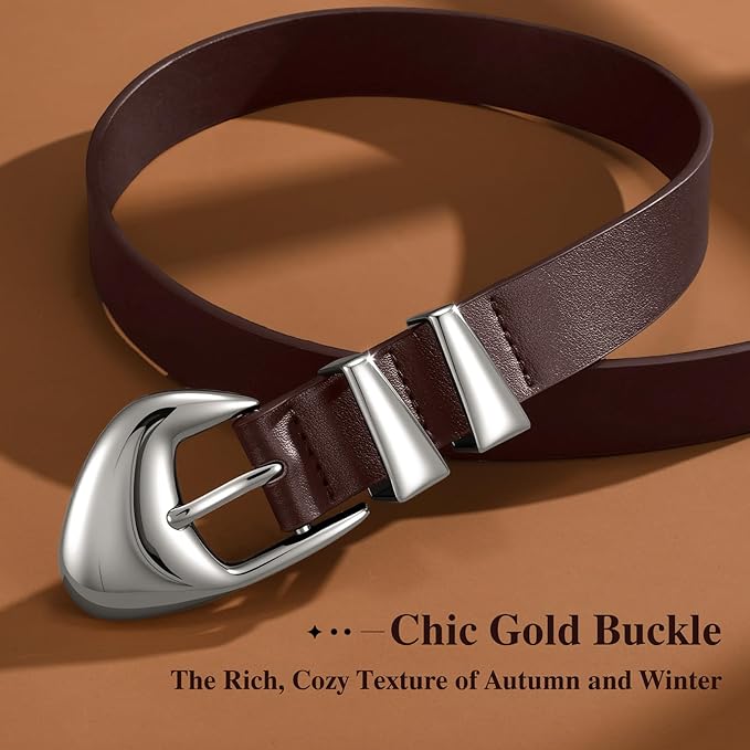 XZQTIVE Women's Leather Belts for Jeans Dress Pants Black Brown Belts for Women Ladies Waist Belts with Gold Buckle