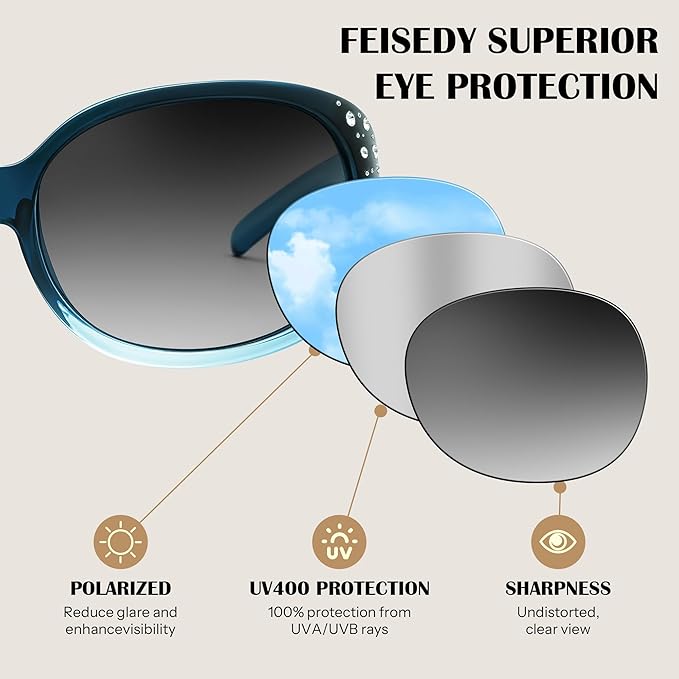 FEISEDY Women's Polarized Sunglasses Wrap Around Rhinestone Design Fashion Sunnies UV400 Protection B1091