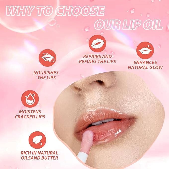 LANGMANNI Moisturizing Lip Oil,No-Sticky Lip Gloss Lip Balm Lip Care,Fruit Flavoured Lip Oil For Dry Lip's Moisturizing Hydrating And Nourishing ((Cherry+Coco))